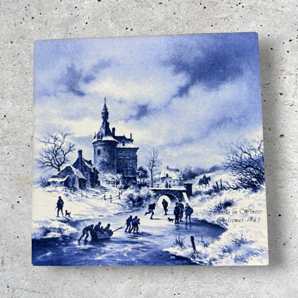 Royal Mosa Holland Christmas 1843 Castle In Winter Decorative Tile 6” Square